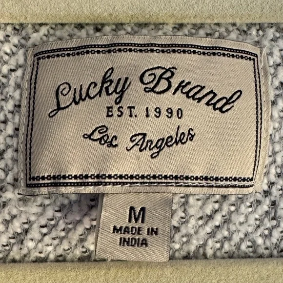 Lucky Brand Textured Knit Asymmetrical Zip Sweater Jacket Cozy Fall Gray Size M - Picture 9 of 10